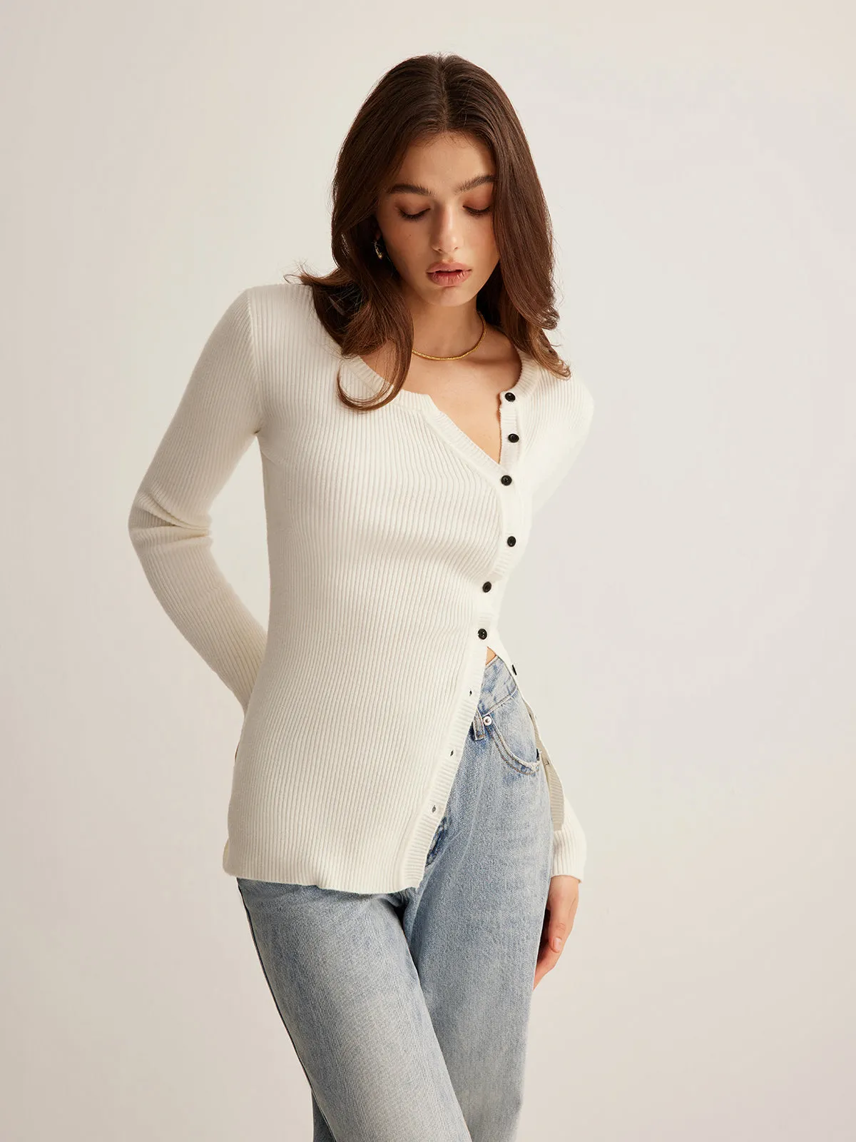 Plain Asymmetrical Breasted Sweater sold by COMMENSE product image thumbnail 4