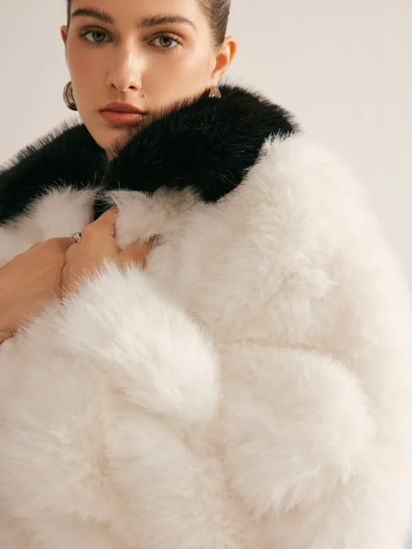 Contrast Collar Faux Fur Coat sold by COMMENSE