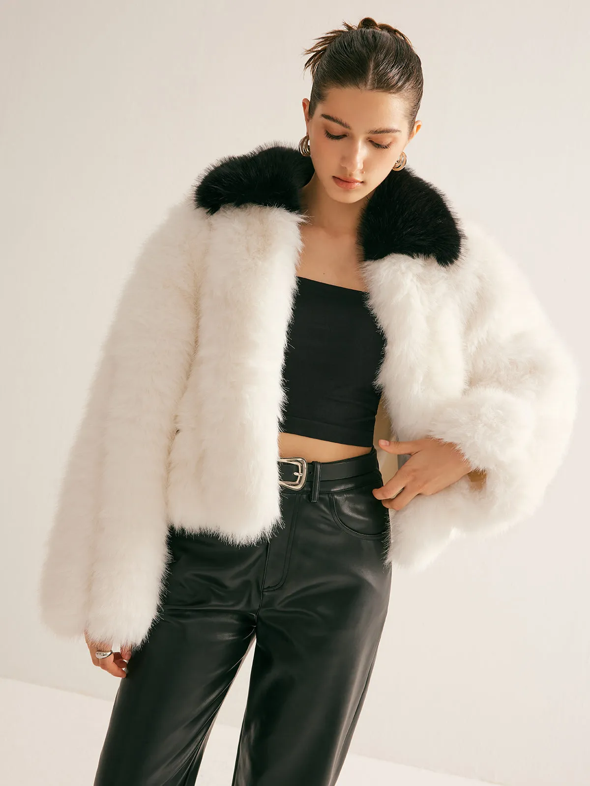 Contrast Collar Faux Fur Coat sold by COMMENSE product image thumbnail 2