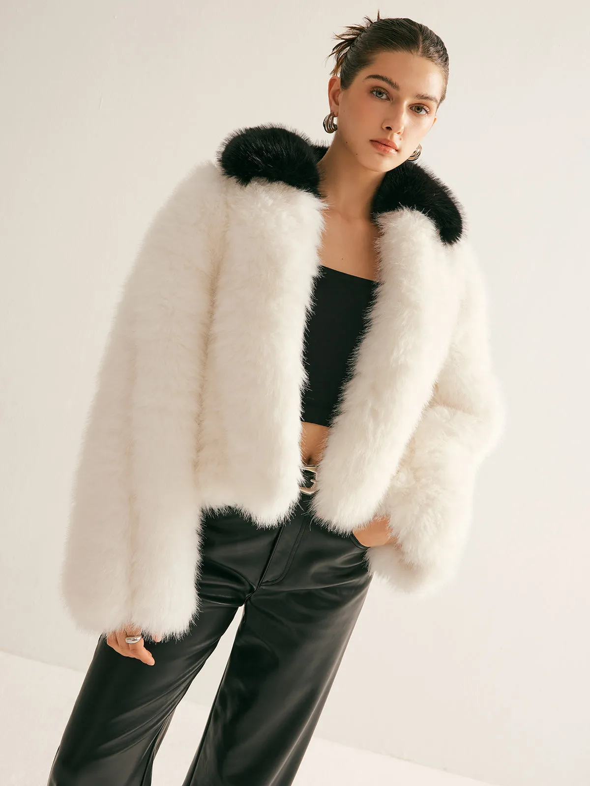 Contrast Collar Faux Fur Coat sold by COMMENSE product image thumbnail 3
