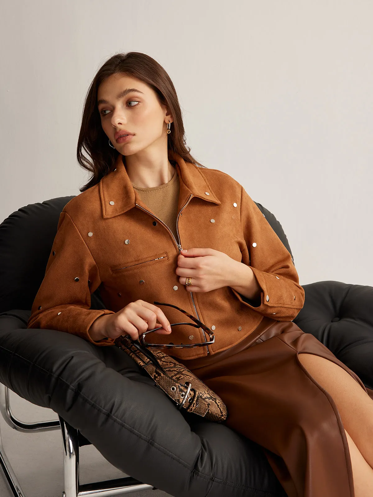 Studded Zipper Crop Blazer sold by COMMENSE