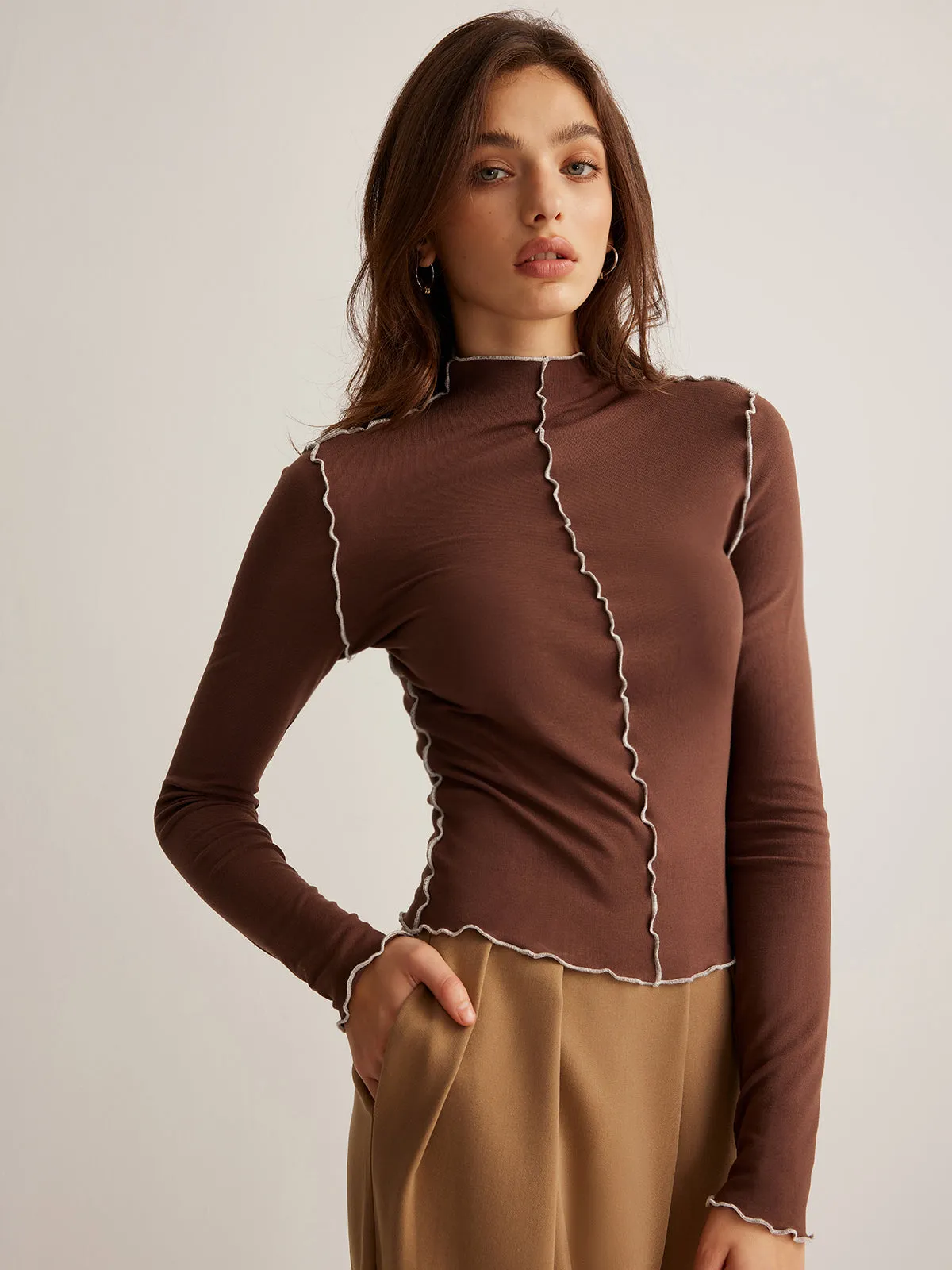 Mock Neck Wave-Piping Jersey Top sold by COMMENSE product image thumbnail 3