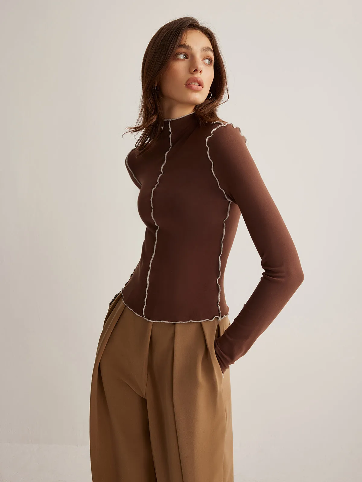 Mock Neck Wave-Piping Jersey Top sold by COMMENSE product image thumbnail 4