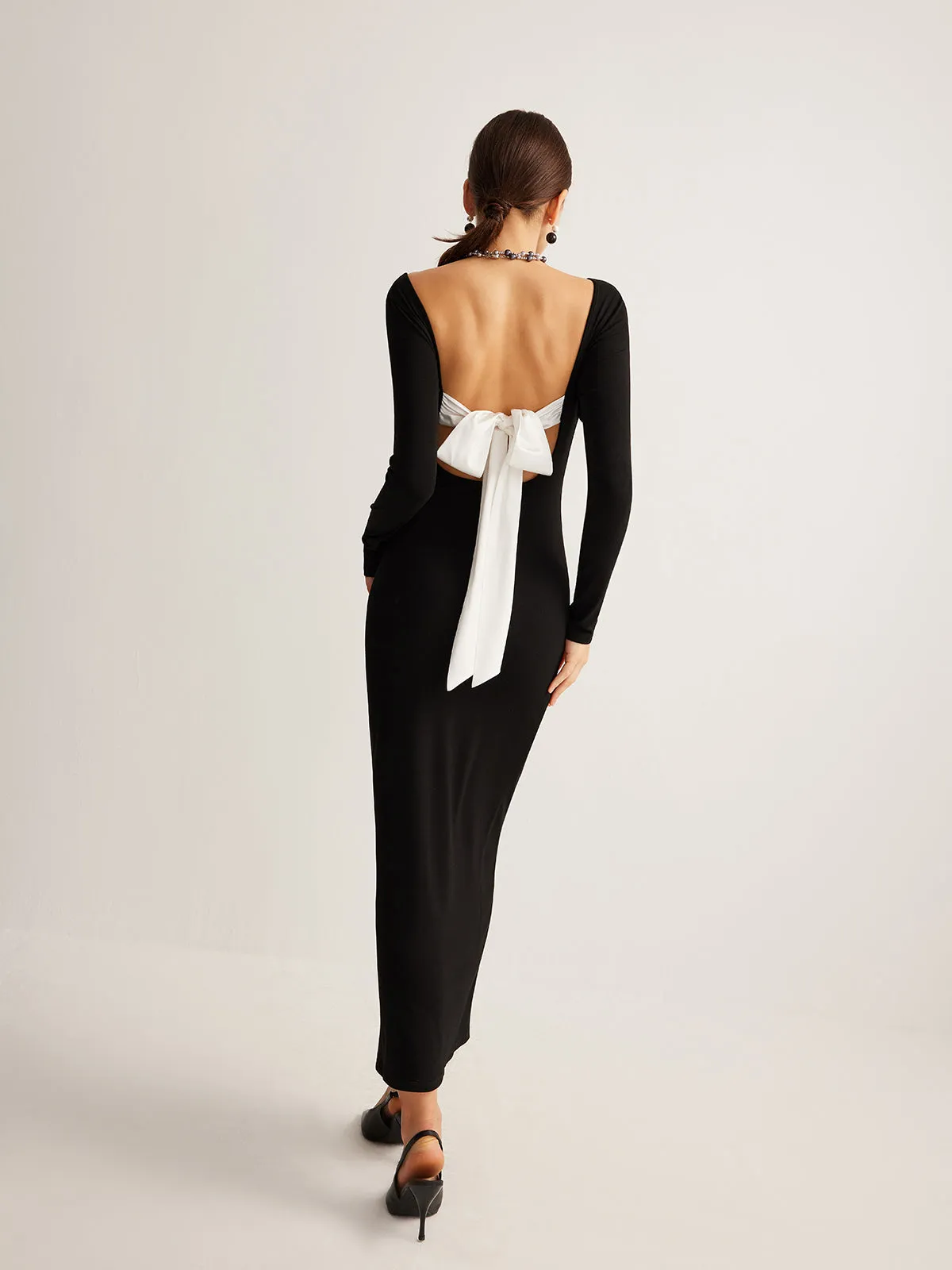 Bow Open Back Knit Dress sold by COMMENSE product image thumbnail 4