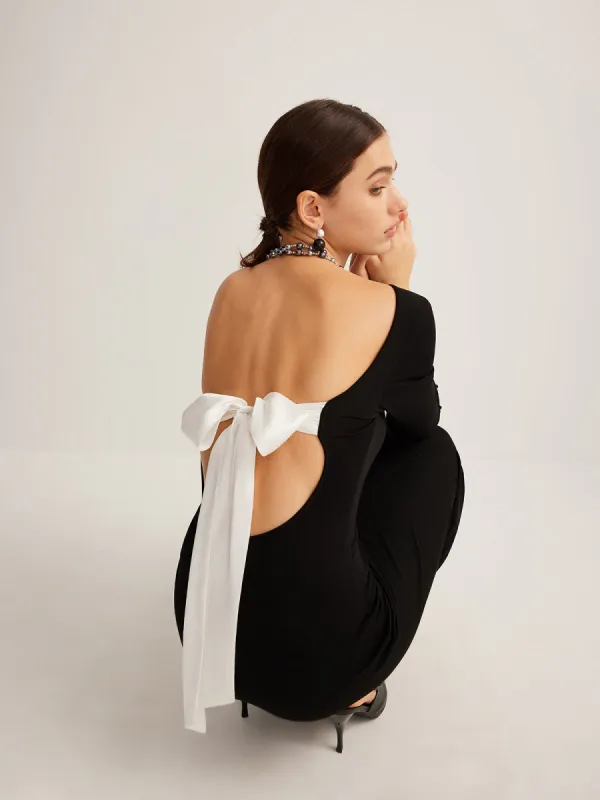 Bow Open Back Knit Dress sold by COMMENSE