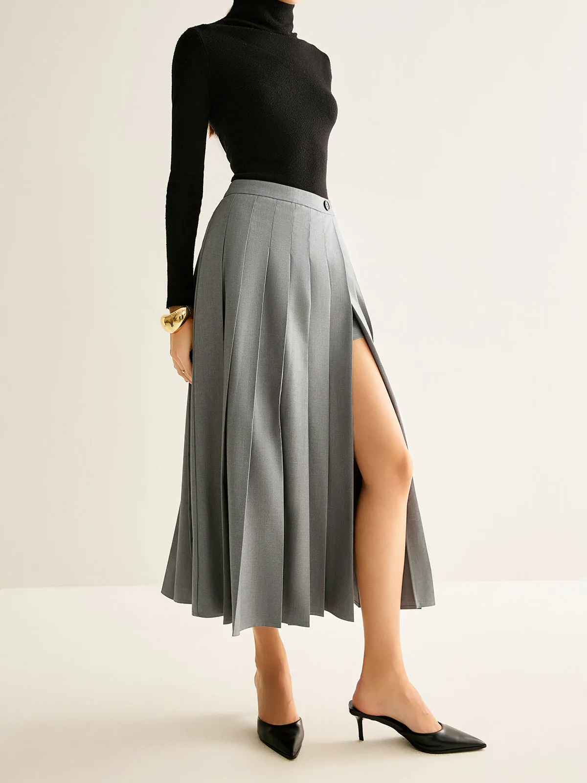 Pleated Slit Zipper Skirt sold by COMMENSE product image thumbnail 2
