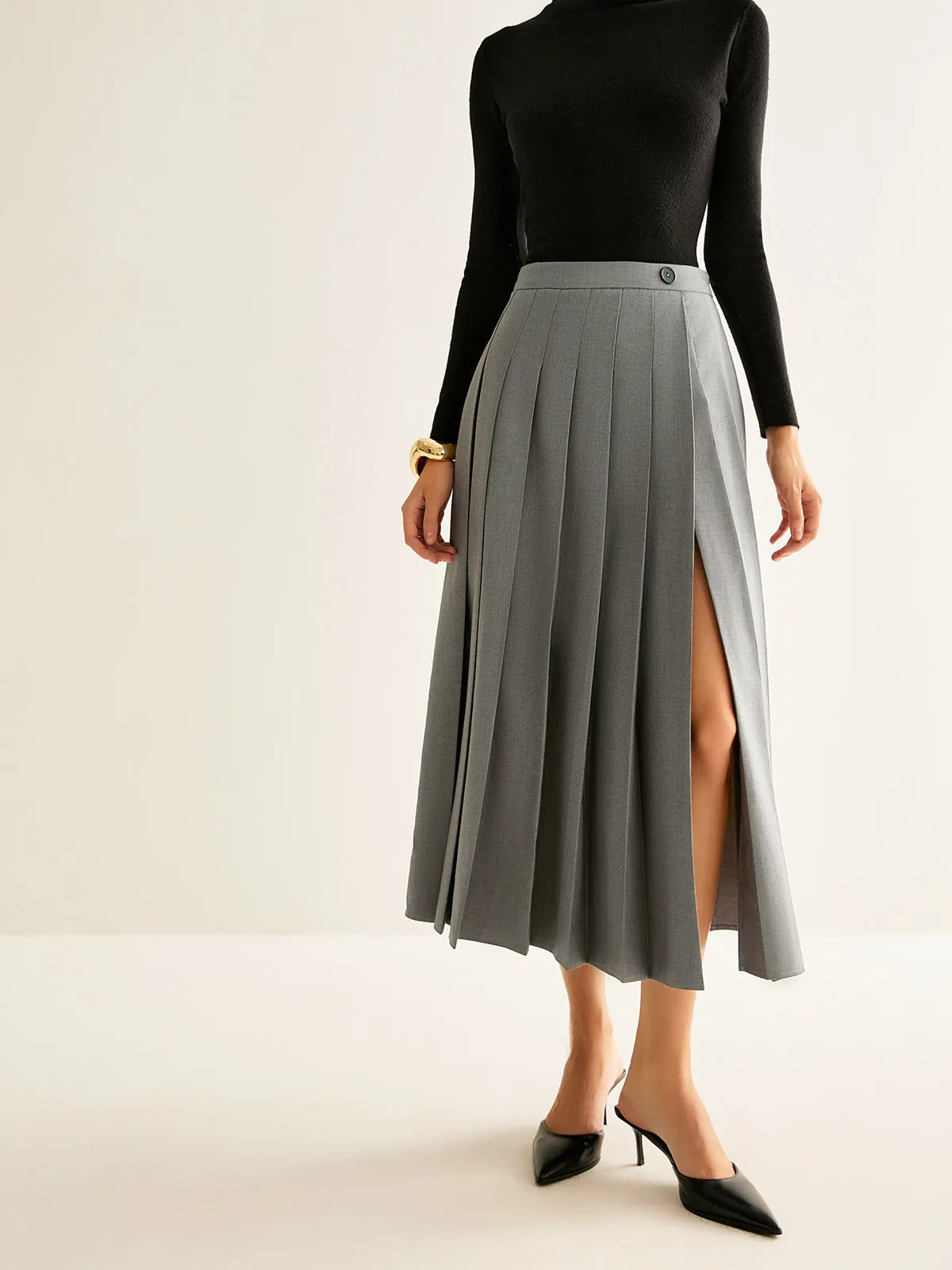Pleated Slit Zipper Skirt sold by COMMENSE product image thumbnail 3