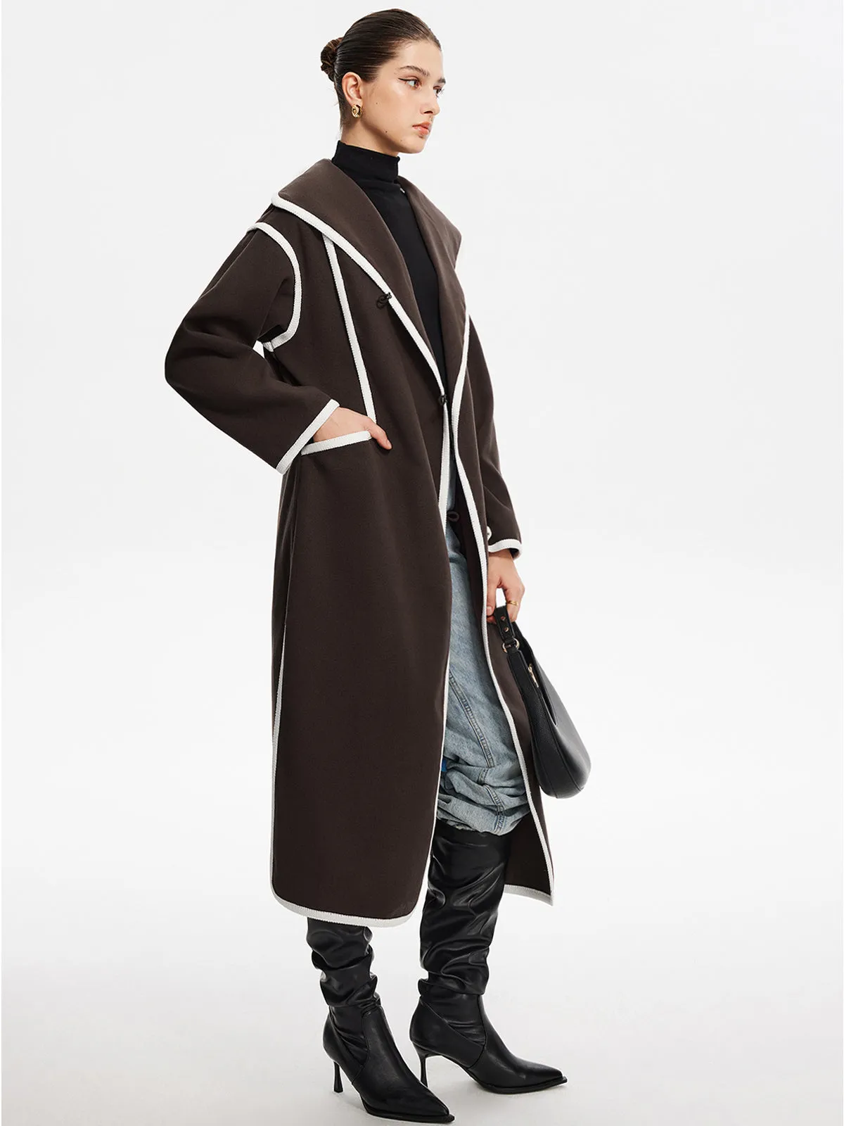 Contrast Binding Breasted Long Coat sold by COMMENSE product image thumbnail 4