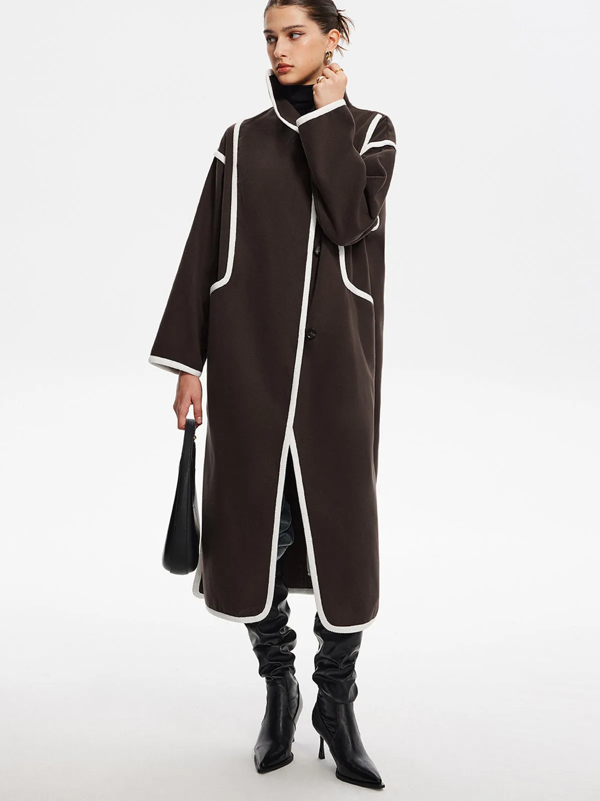 Contrast Binding Breasted Long Coat sold by COMMENSE product image thumbnail 5