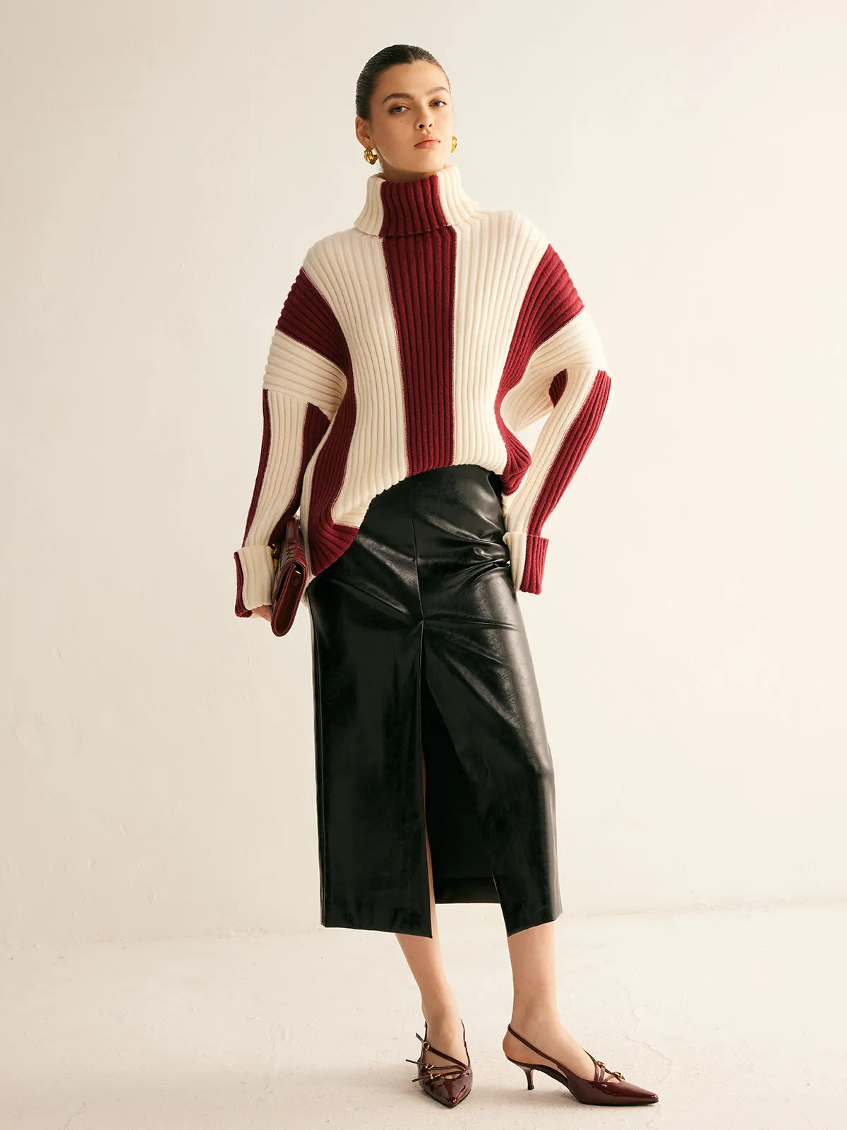 Ribbed Color Block Turtleneck Sweater sold by COMMENSE product image thumbnail 5