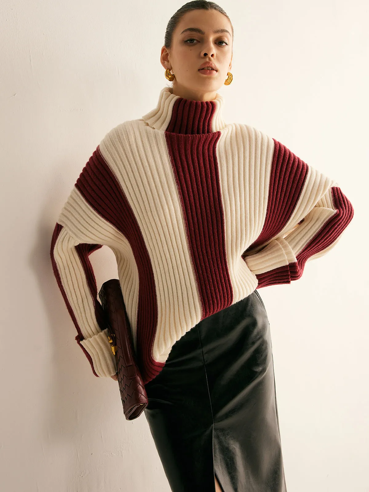 Ribbed Color Block Turtleneck Sweater sold by COMMENSE product image thumbnail 2