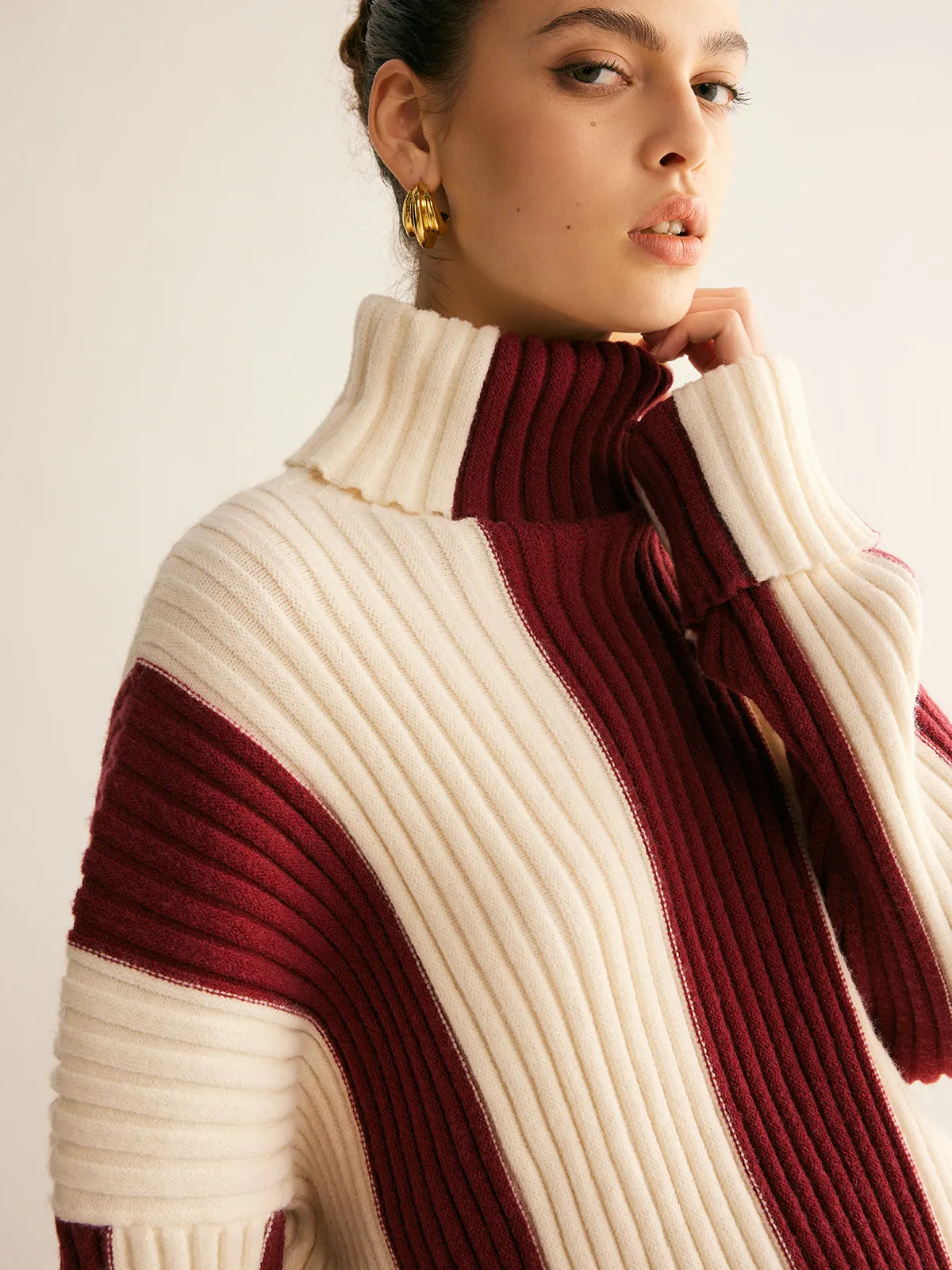 Ribbed Color Block Turtleneck Sweater sold by COMMENSE product image thumbnail 3