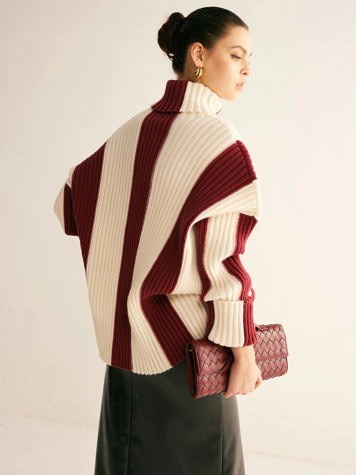 Ribbed Color Block Turtleneck Sweater sold by COMMENSE product image thumbnail 4