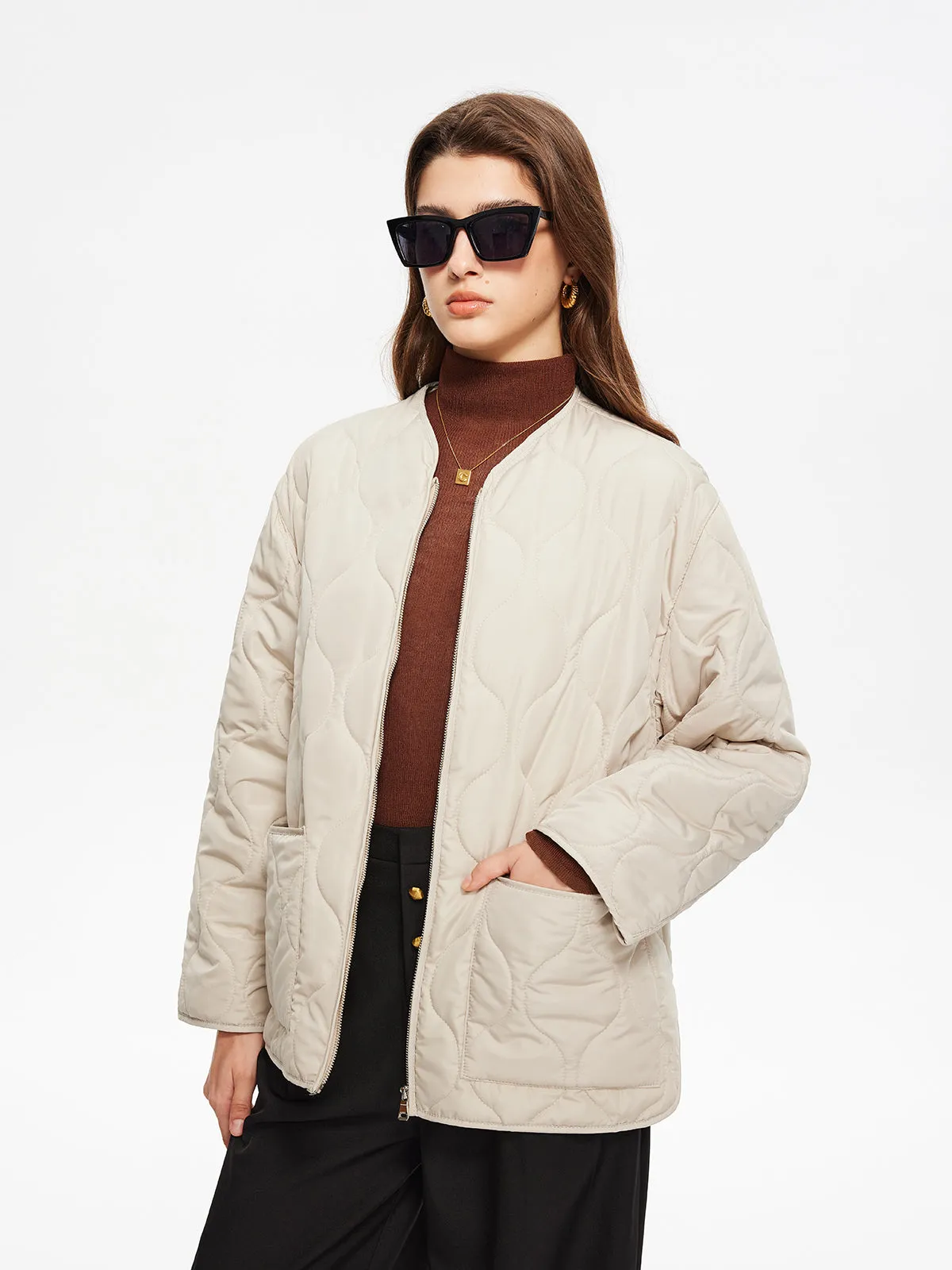 Geometric-Pattern Plain Winter Coat sold by COMMENSE product image thumbnail 4