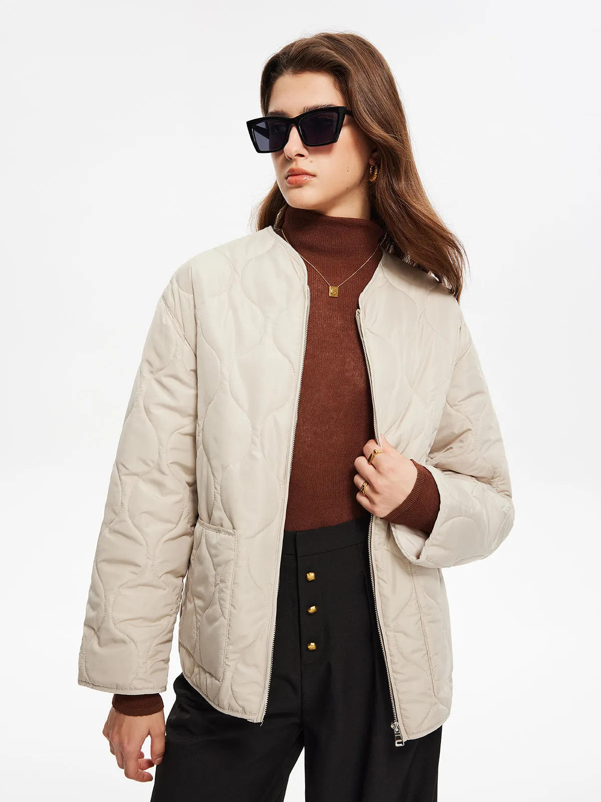 Geometric-Pattern Plain Winter Coat sold by COMMENSE