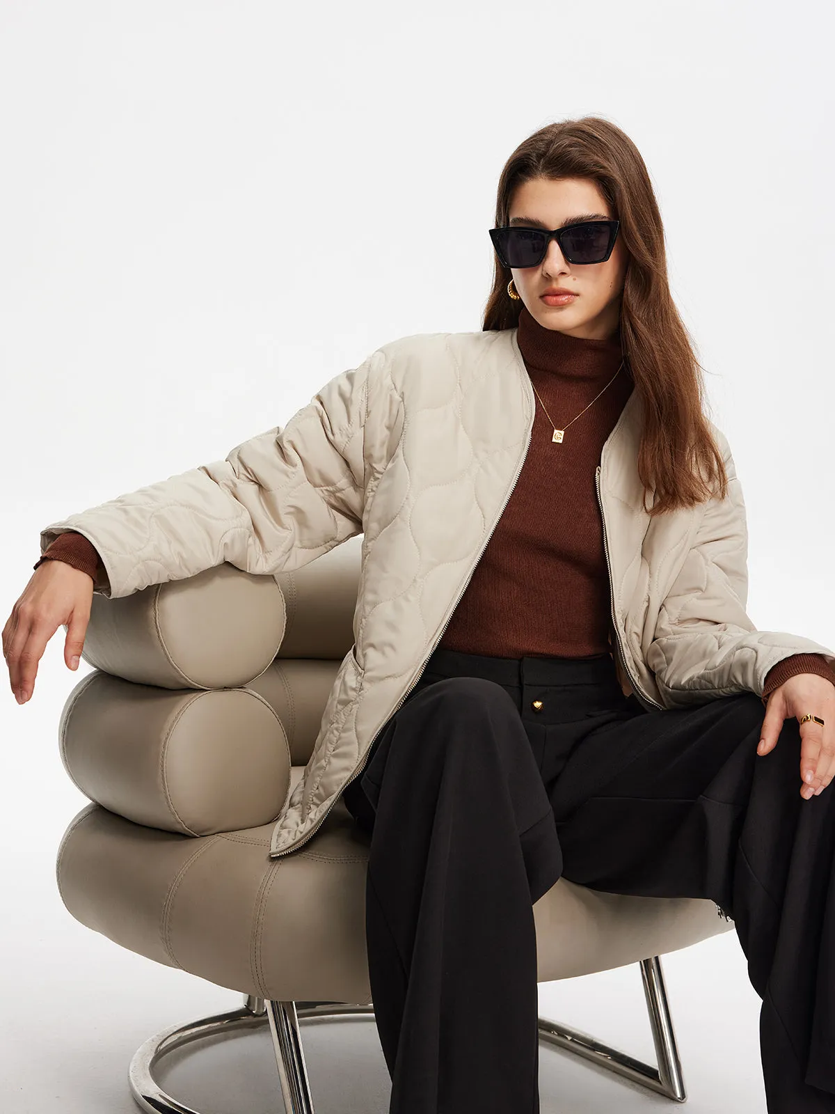 Geometric-Pattern Plain Winter Coat sold by COMMENSE product image thumbnail 2