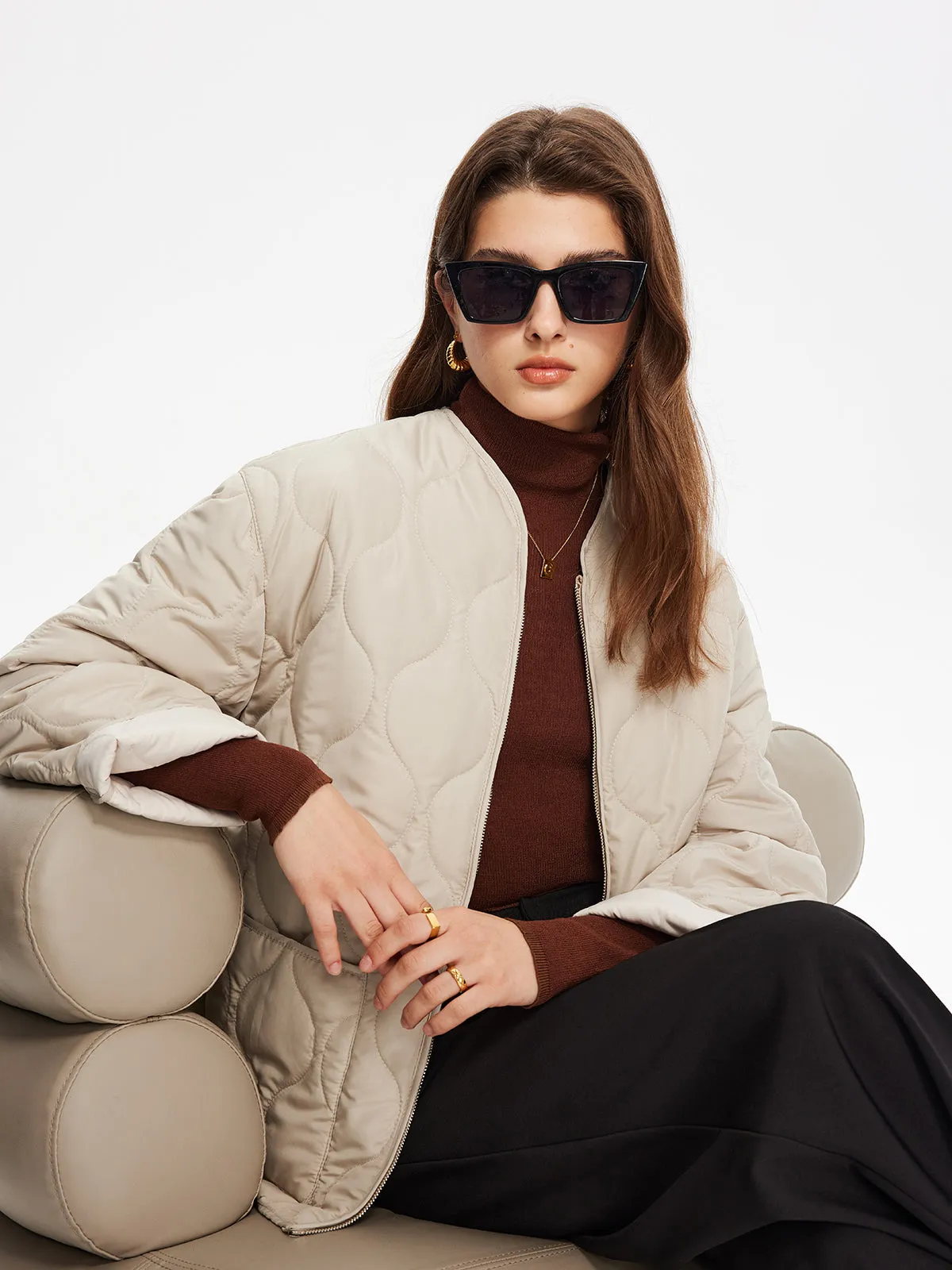 Geometric-Pattern Plain Winter Coat sold by COMMENSE product image thumbnail 3