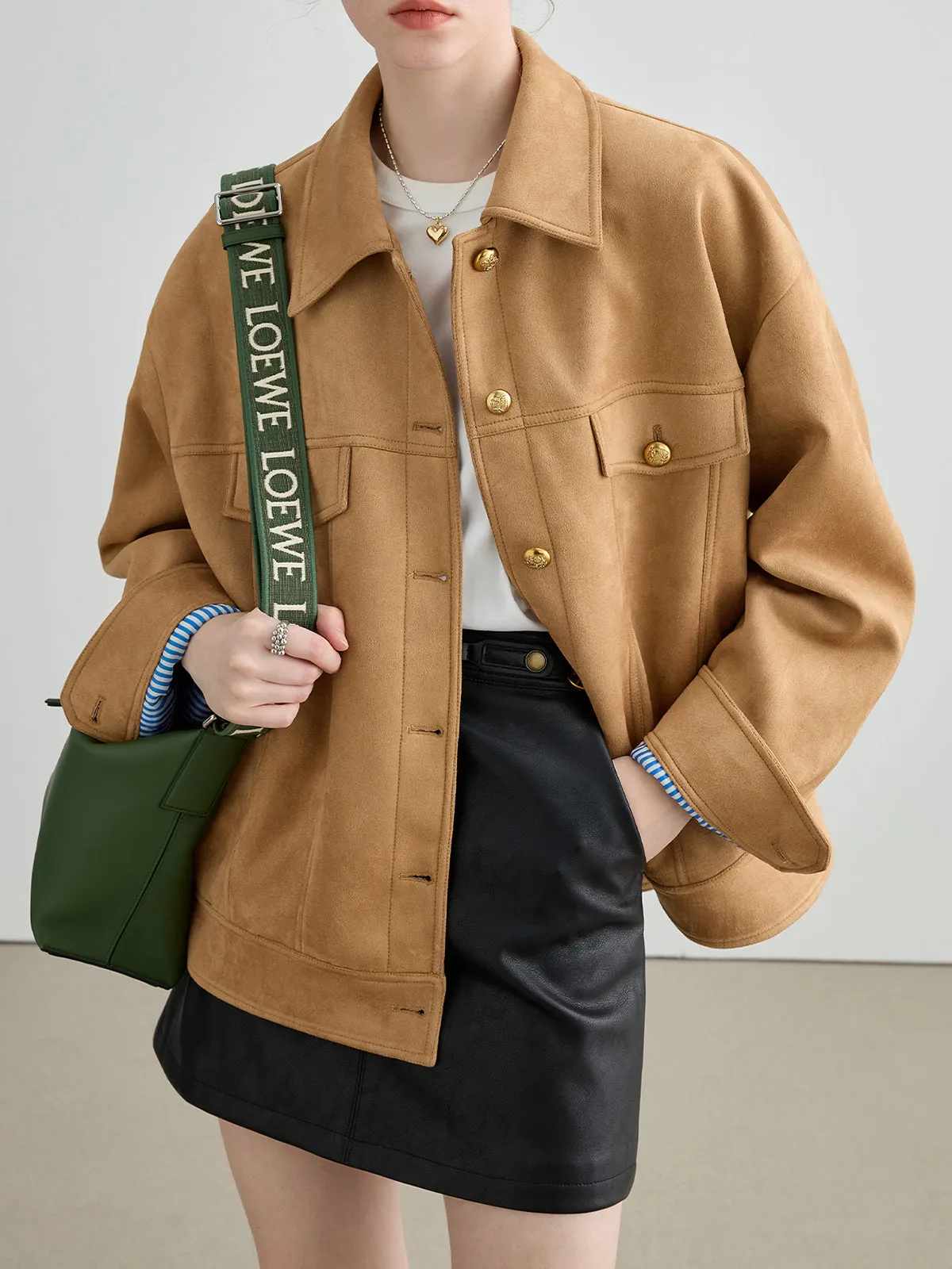 Boheme Button Piping Suede Jacket sold by COMMENSE