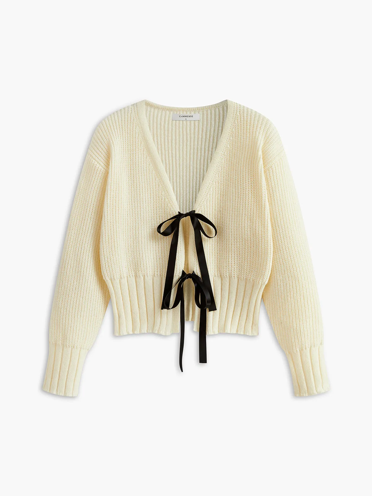 V-Neck Bow Ribbed Cardigan sold by COMMENSE product image thumbnail 3