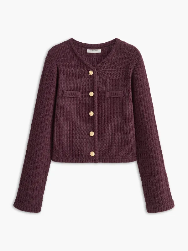 Golden-Button Textured Cardigan sold by COMMENSE