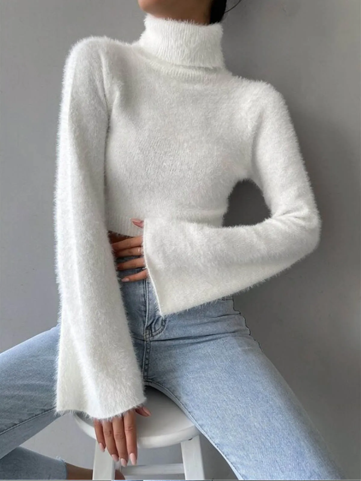 Turtleneck Fuzzy Crop Blouse sold by COMMENSE product image thumbnail 3