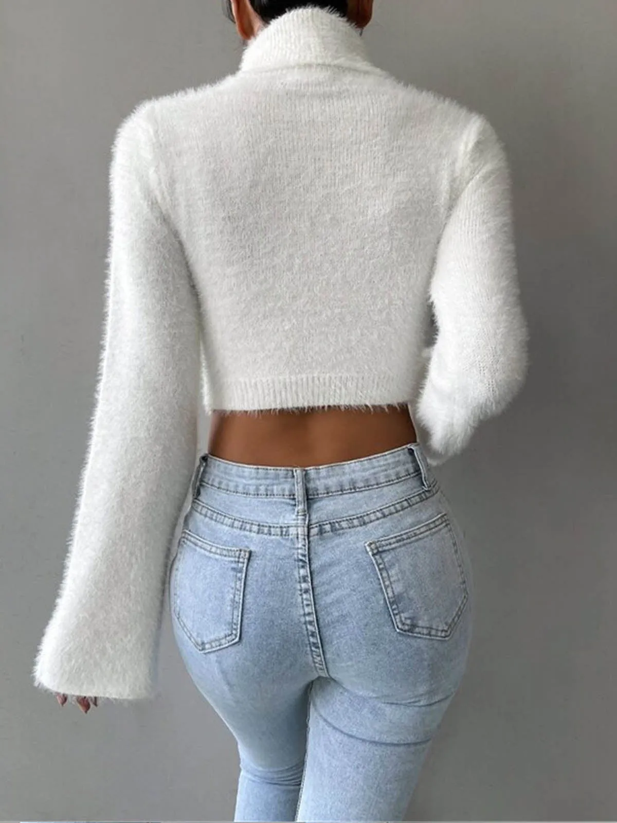 Turtleneck Fuzzy Crop Blouse sold by COMMENSE product image thumbnail 5