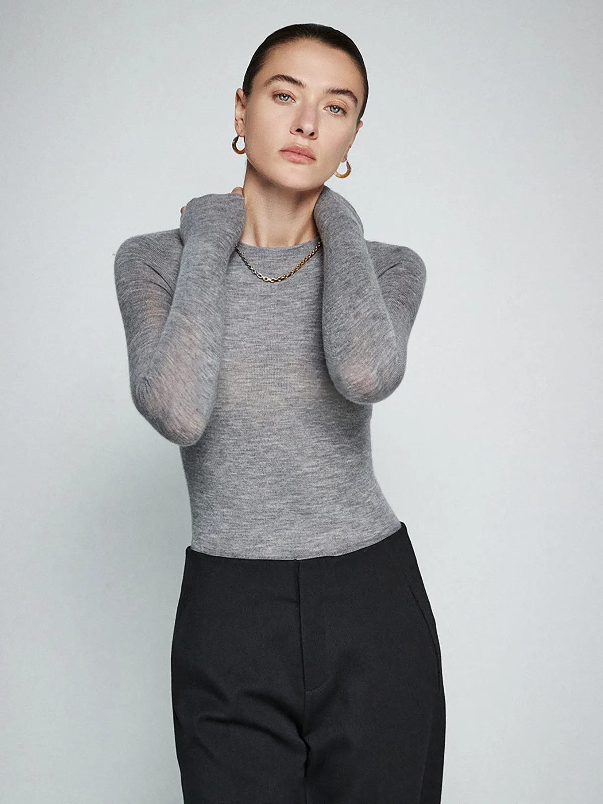 Wool-Blend Minimalist Skinny Knit Top sold by COMMENSE product image thumbnail 3