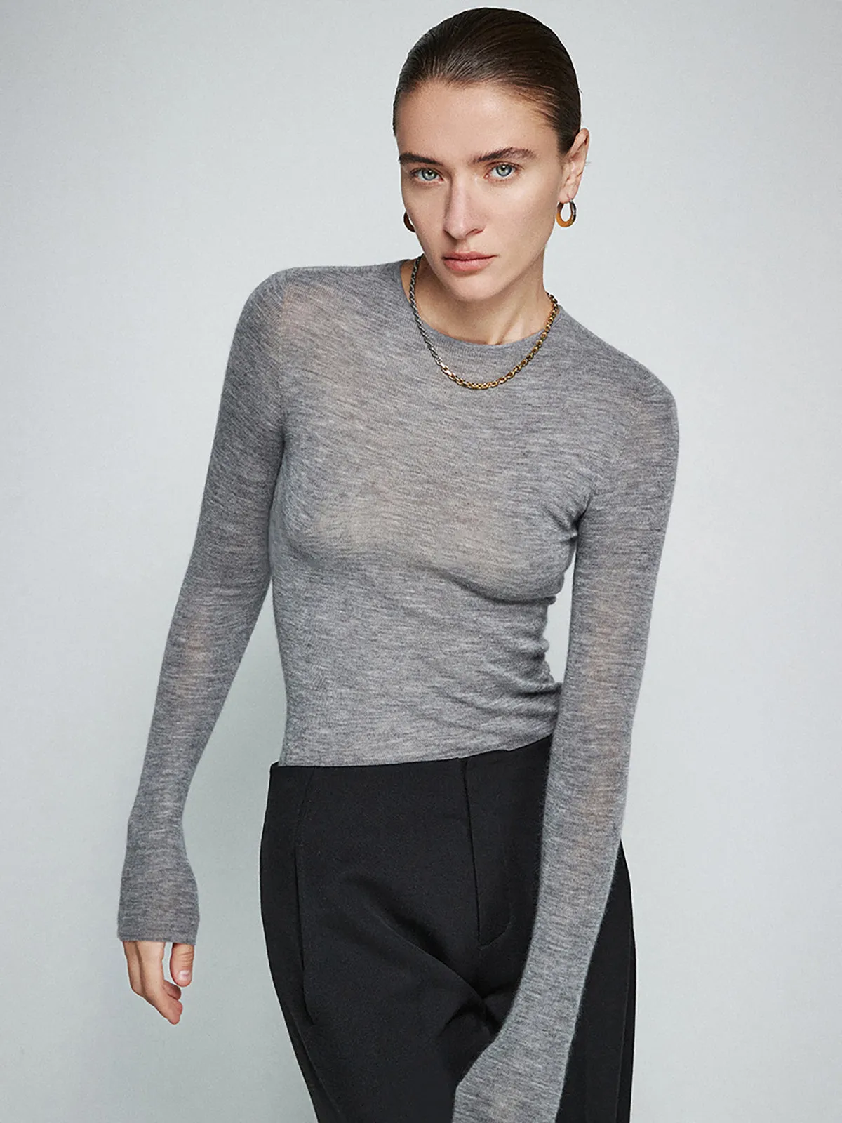 Wool-Blend Minimalist Skinny Knit Top sold by COMMENSE product image thumbnail 2