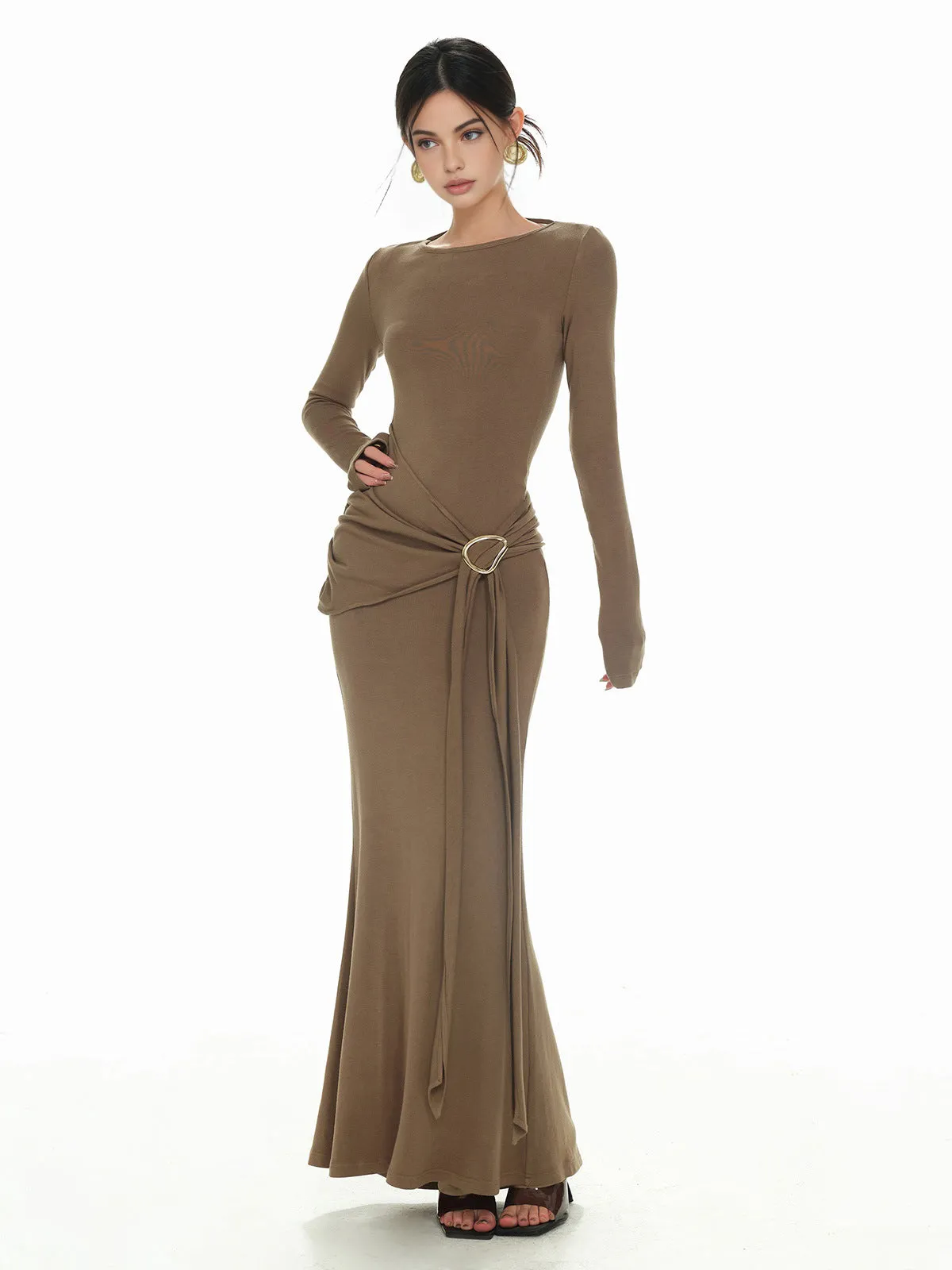 Plain Ruched Slim Knit Dress sold by COMMENSE product image thumbnail 4