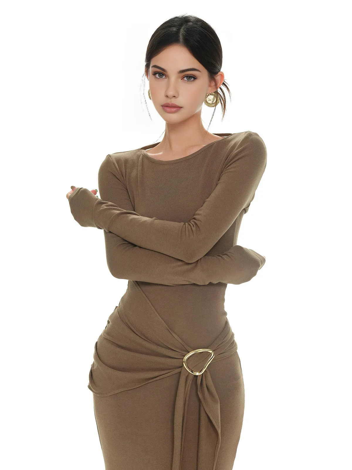 Plain Ruched Slim Knit Dress sold by COMMENSE product image thumbnail 3