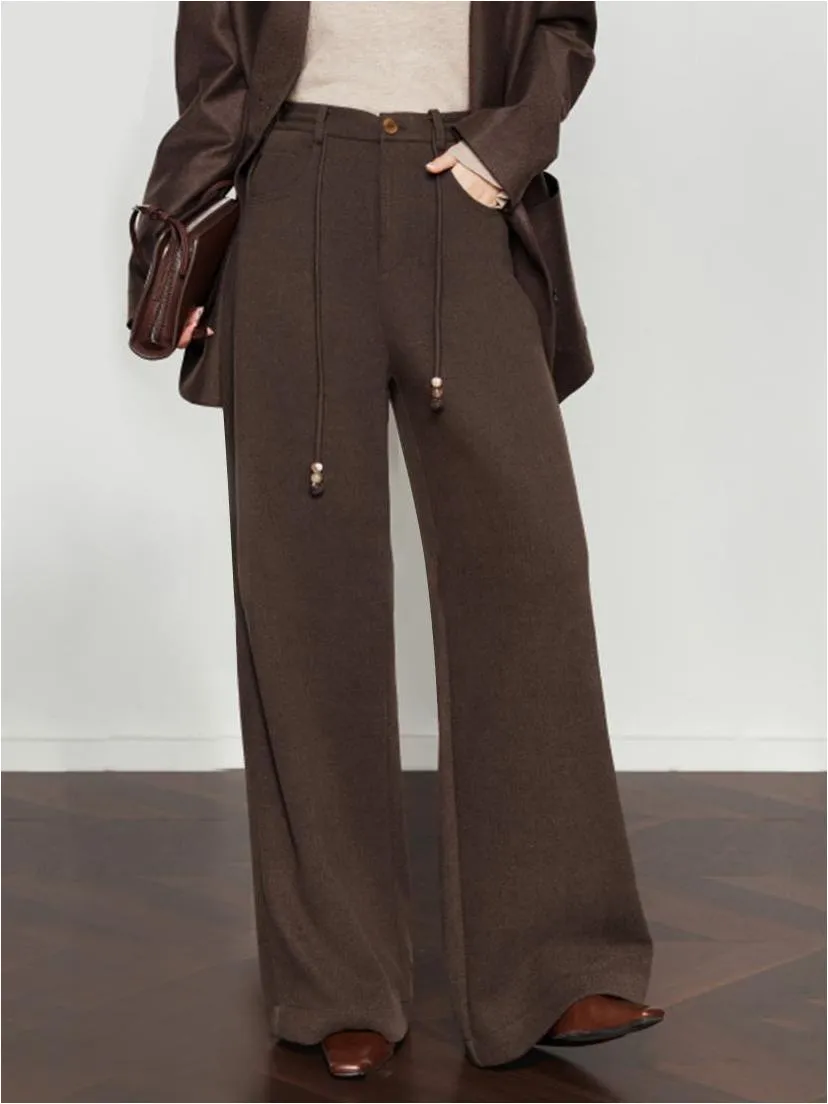 Drawstring Wide-Leg Draped Pants sold by COMMENSE