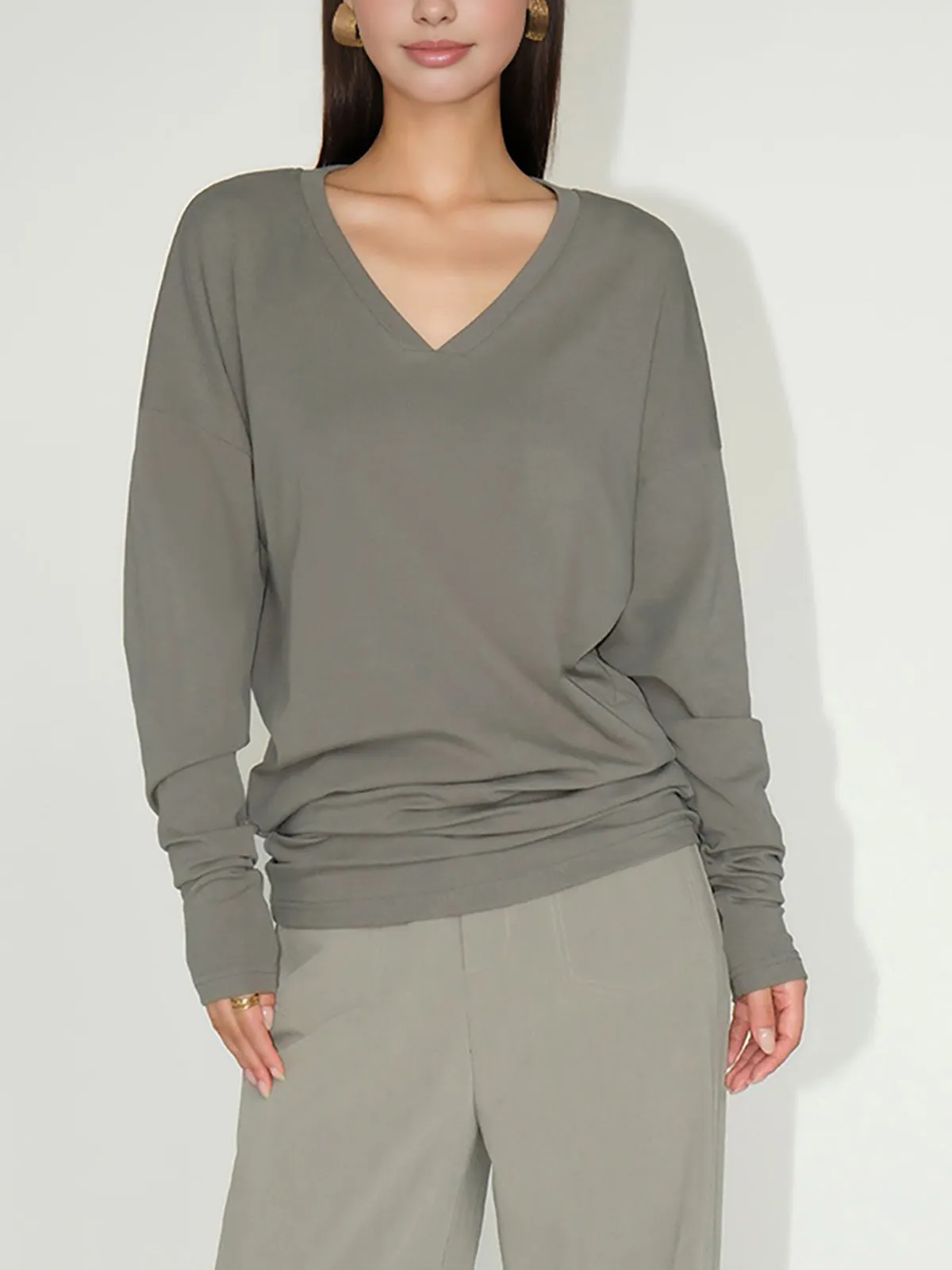 Minimalist V-Neck Draped Top sold by COMMENSE product image thumbnail 2