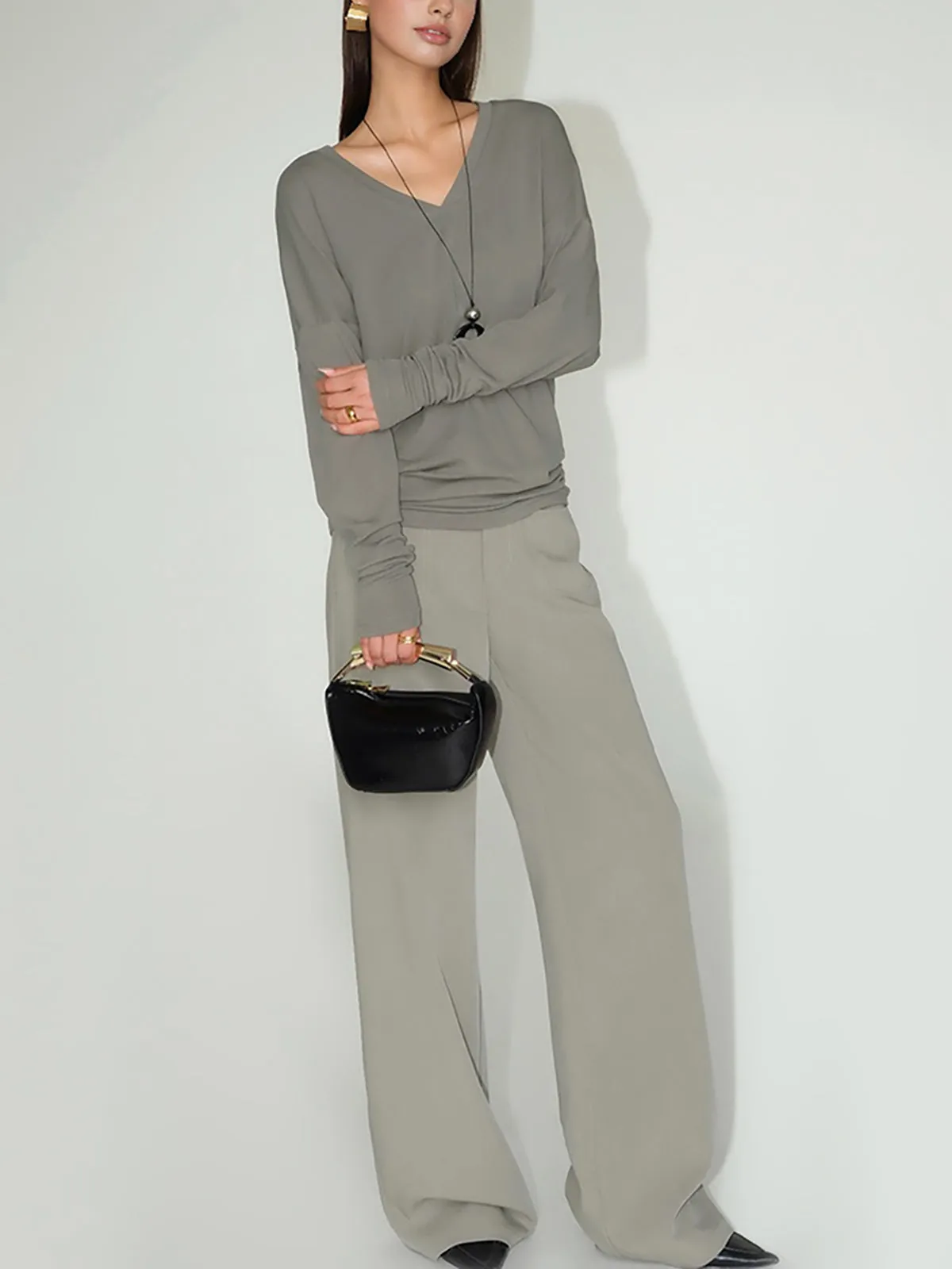 Minimalist V-Neck Draped Top sold by COMMENSE product image thumbnail 4