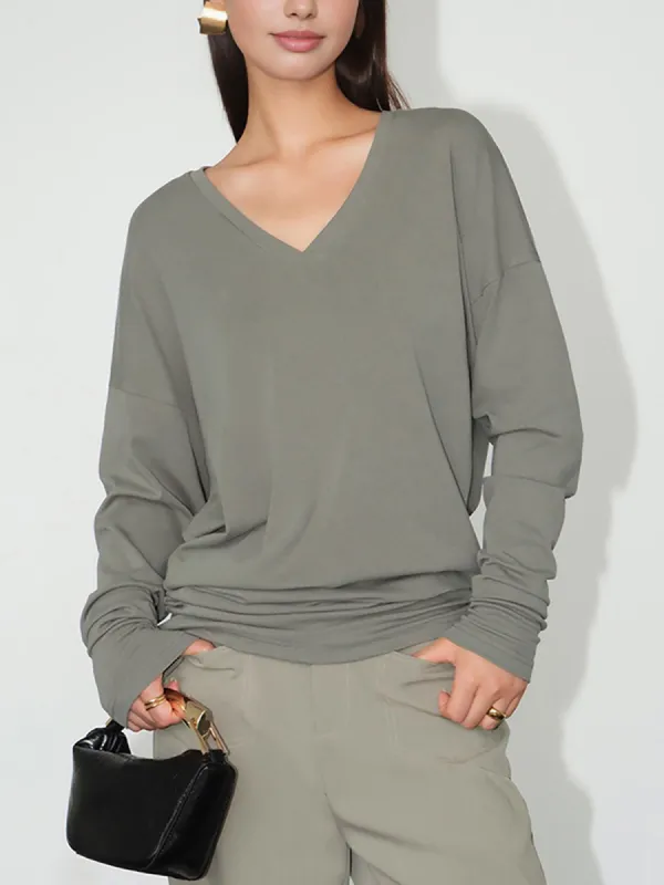 Minimalist V-Neck Draped Top sold by COMMENSE
