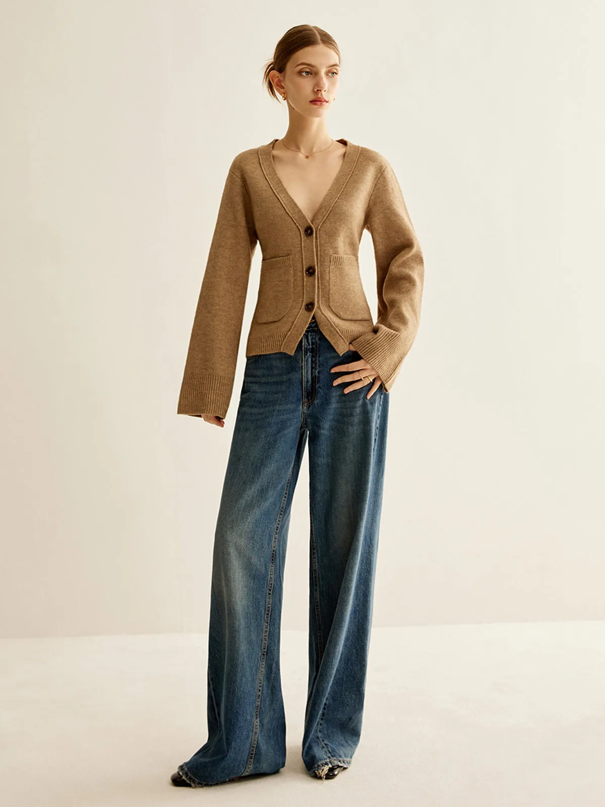 V-Neck Split Button Cardigan sold by COMMENSE product image thumbnail 3