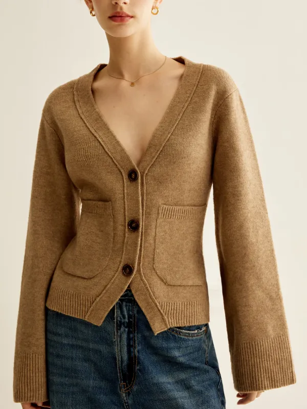 V-Neck Split Button Cardigan sold by COMMENSE