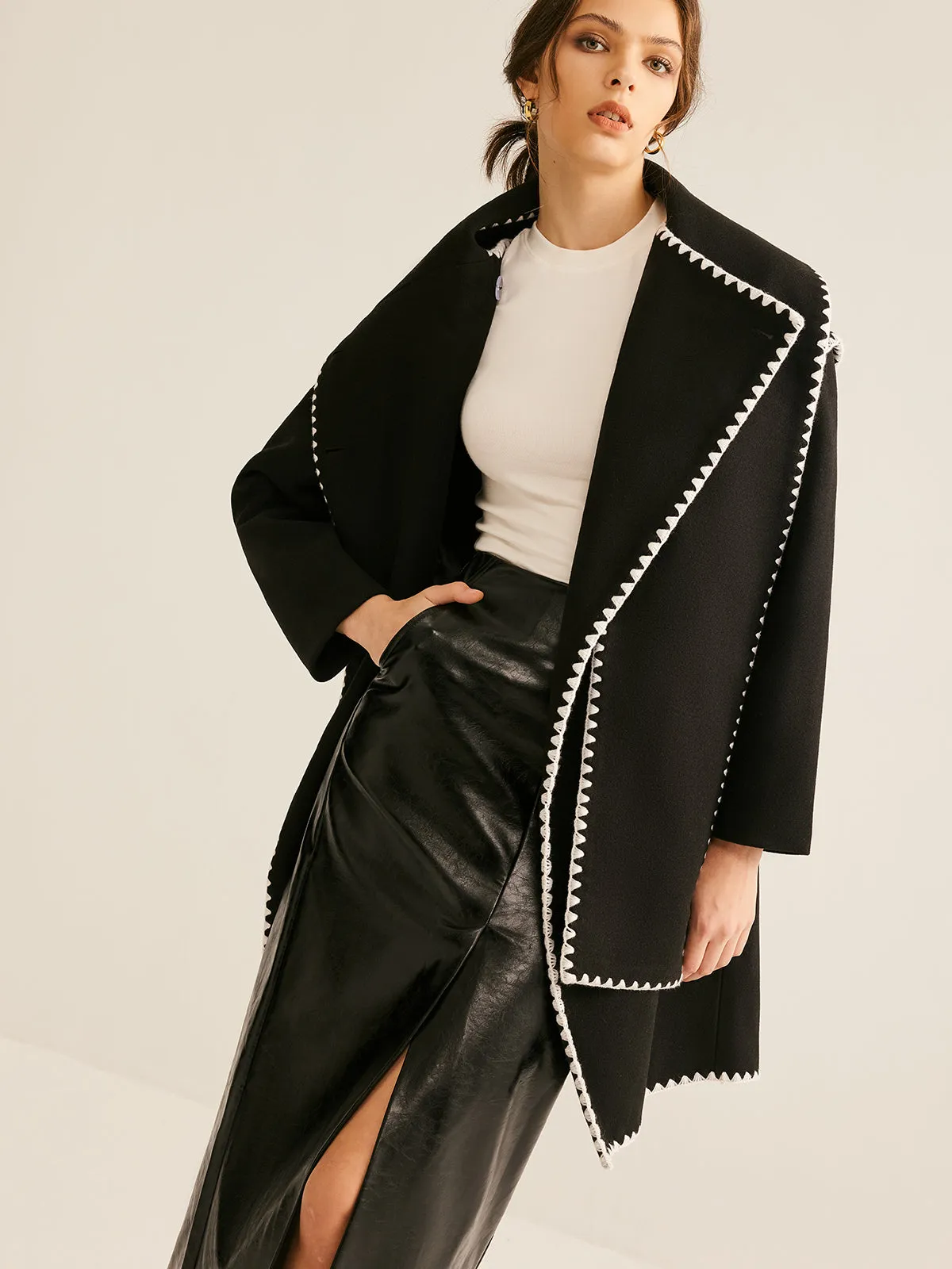 Asymmetrical Tweed Contrast Trim Coat sold by COMMENSE product image thumbnail 3