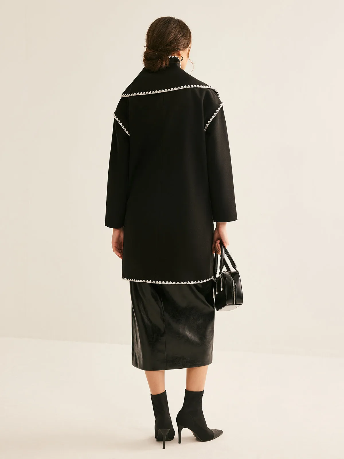 Asymmetrical Tweed Contrast Trim Coat sold by COMMENSE product image thumbnail 5