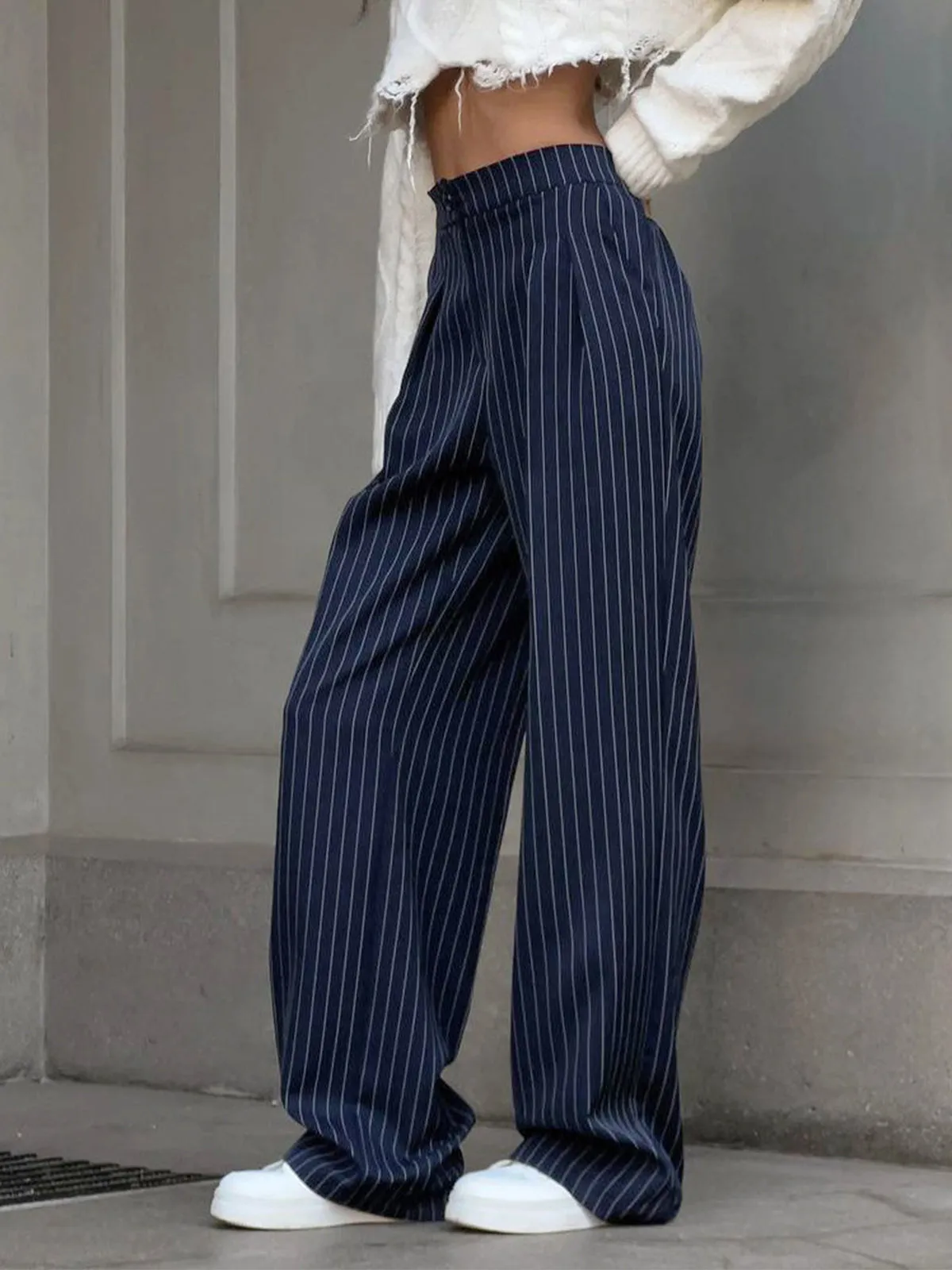Pinstripe Pleated Wide-Leg Pants sold by COMMENSE product image thumbnail 3