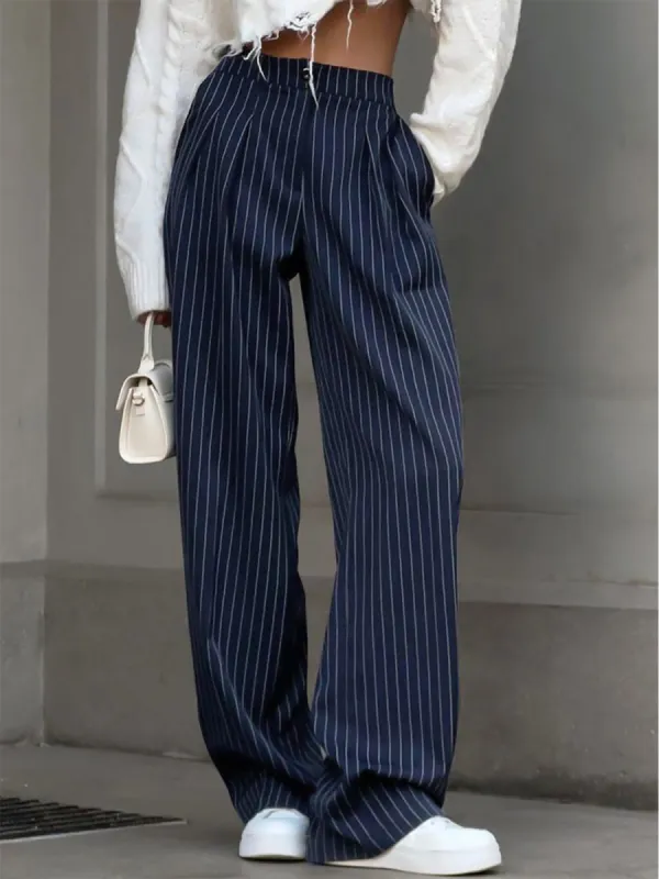 Pinstripe Pleated Wide-Leg Pants sold by COMMENSE