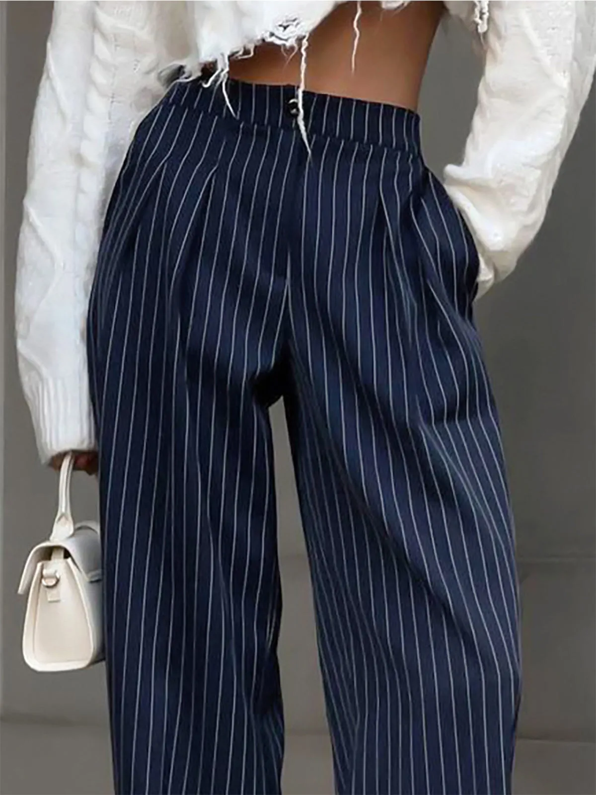 Pinstripe Pleated Wide-Leg Pants sold by COMMENSE product image thumbnail 2