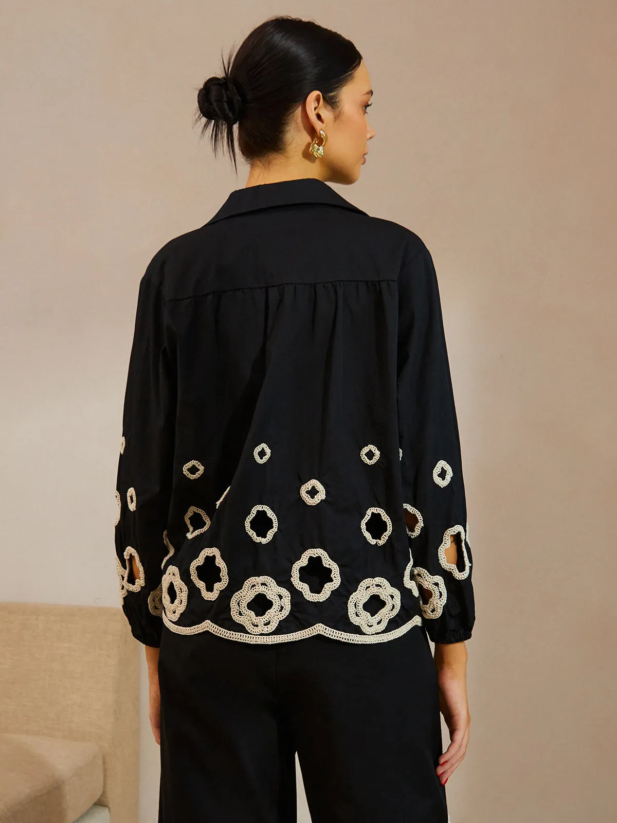 Cotton Hollow Embroidered Blouse sold by COMMENSE product image thumbnail 3