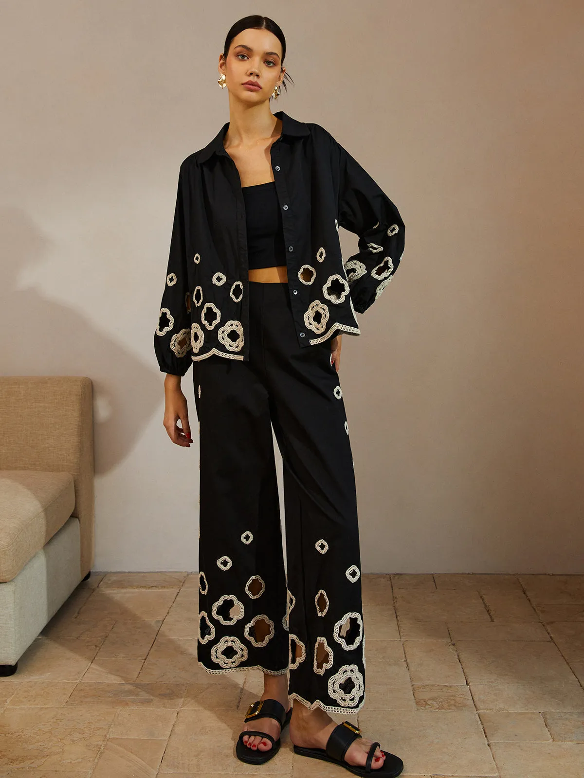 Cotton Hollow Embroidered Blouse sold by COMMENSE product image thumbnail 4