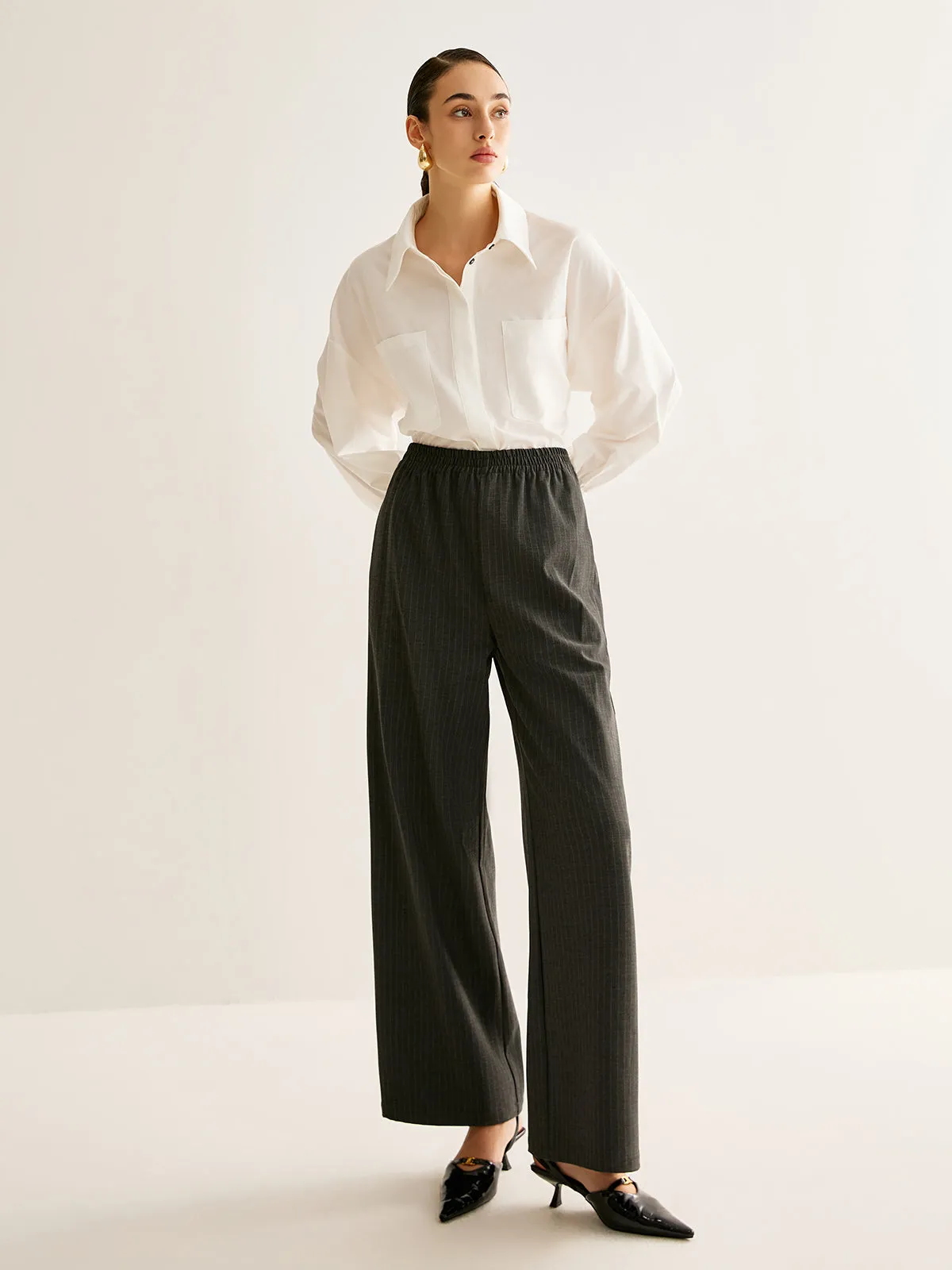 Elastic Waist Pinstripe Pants sold by COMMENSE product image thumbnail 3