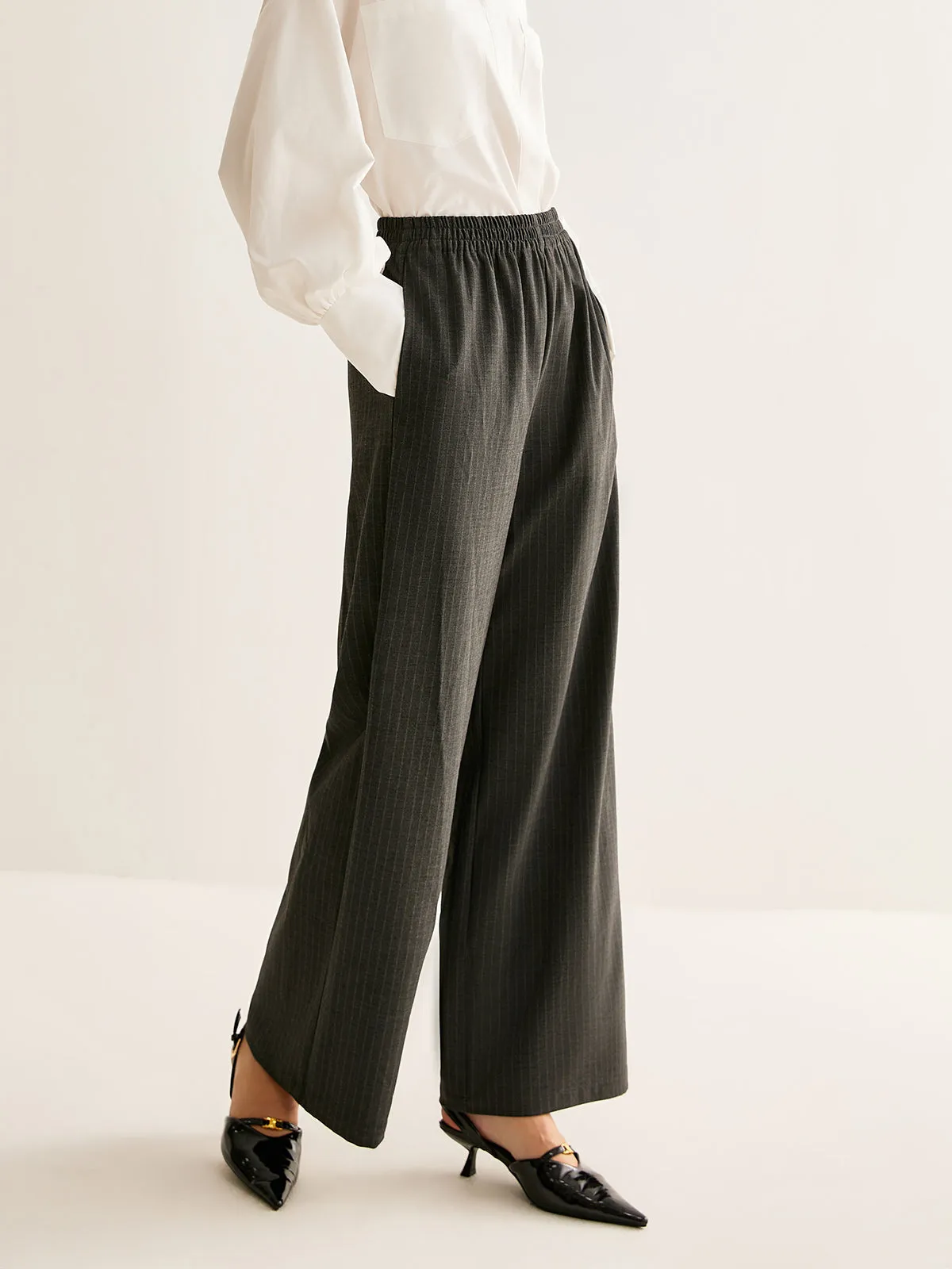Elastic Waist Pinstripe Pants sold by COMMENSE product image thumbnail 4