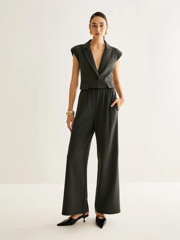 Elastic Waist Pinstripe Pants sold by COMMENSE