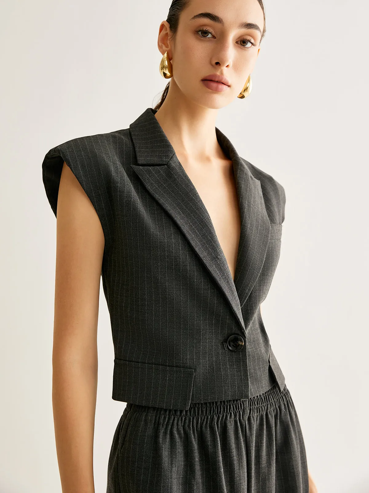 V-Neck Pinstripe Button Vest sold by COMMENSE product image thumbnail 2