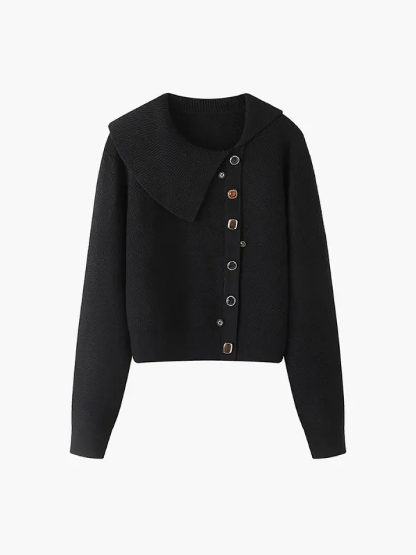 Asymmetrical Sailor-Collar Sweater With Random Button sold by COMMENSE