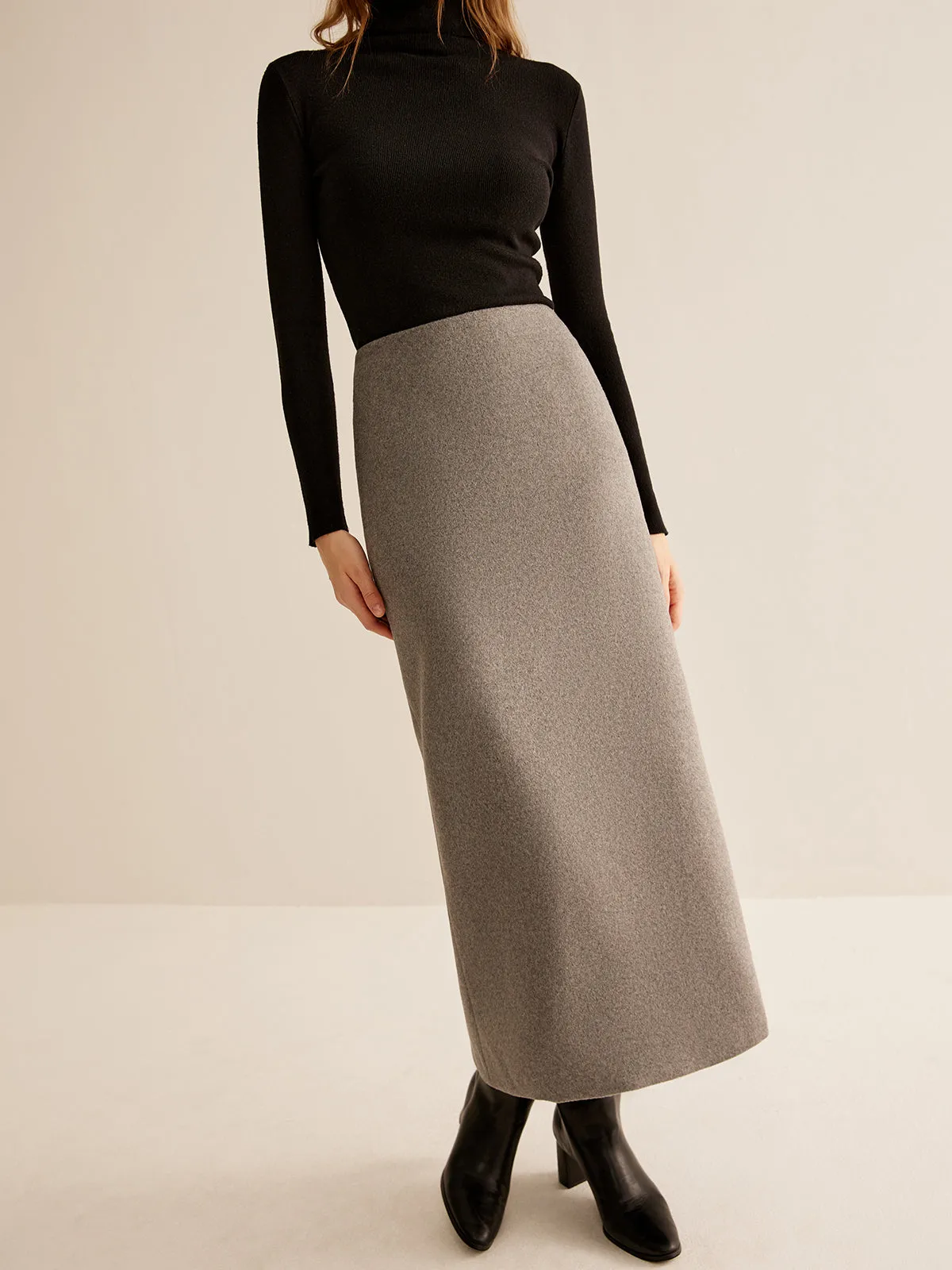 Wool-Blend Back Zipper Split Skirt sold by COMMENSE product image thumbnail 4