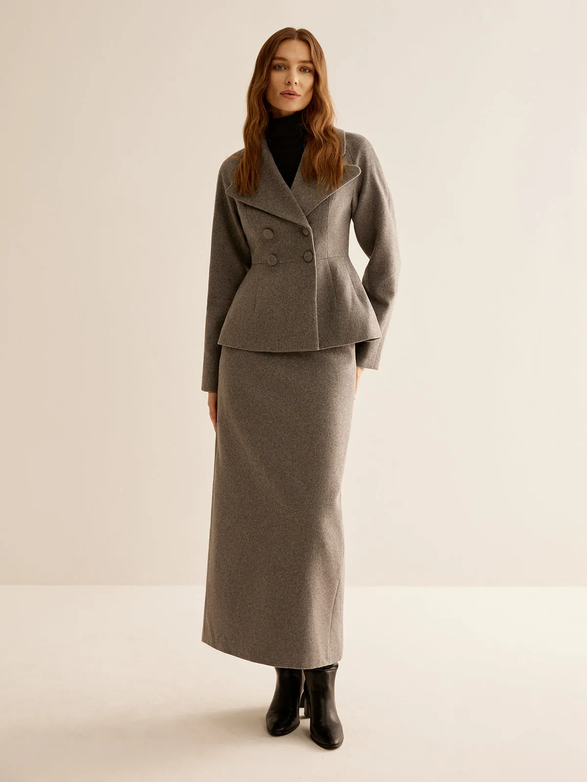 Wool-Blend Back Zipper Split Skirt sold by COMMENSE